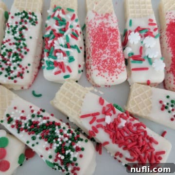 White Chocolate Dipped Sugar Wafers on a white platter, ready to serve