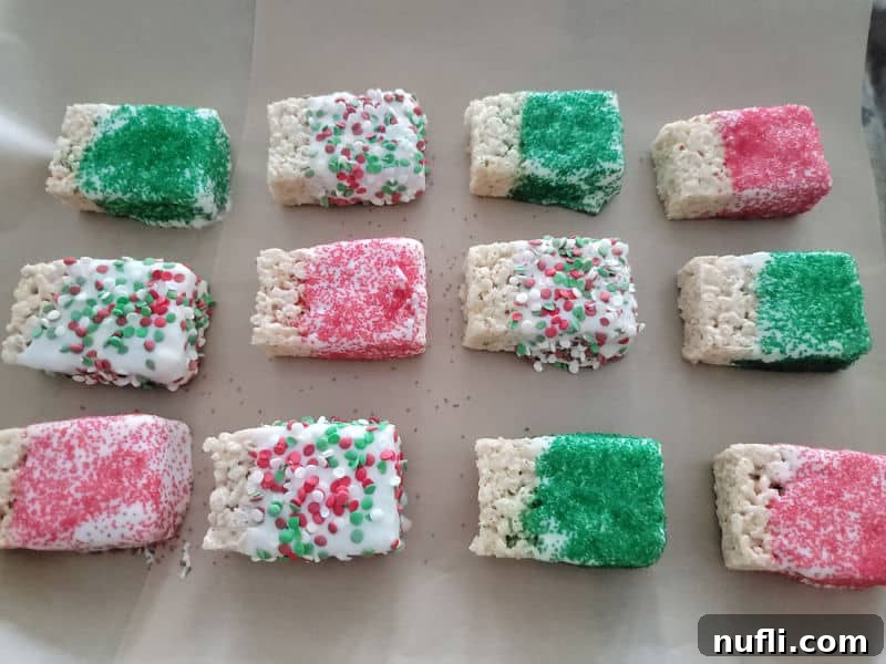Crispy Chocolate Dream Bites 6 Chocolate covered rice krispie treats covered in holiday sprinkles