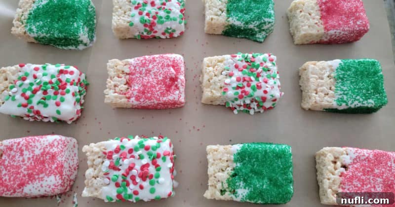 Crispy Chocolate Dream Bites 10 Chocolate covered rice krispie treats covered in holiday sprinkles
