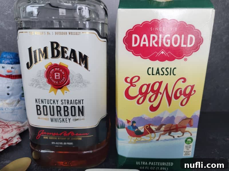 Bourbon Eggnog Ingredients, Jim Beam Kentucky Bourbon and Classic Eggnog