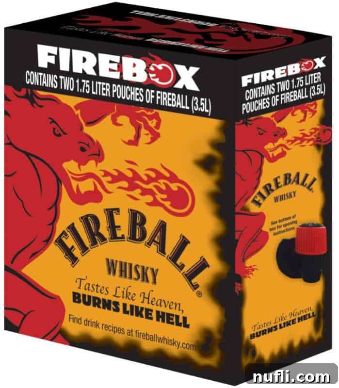 Fireball Whiskey box with information on fireball pouches