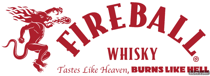 Dragon breathing fire next to Fireball Whisky tastes like heaven, burns like hell
