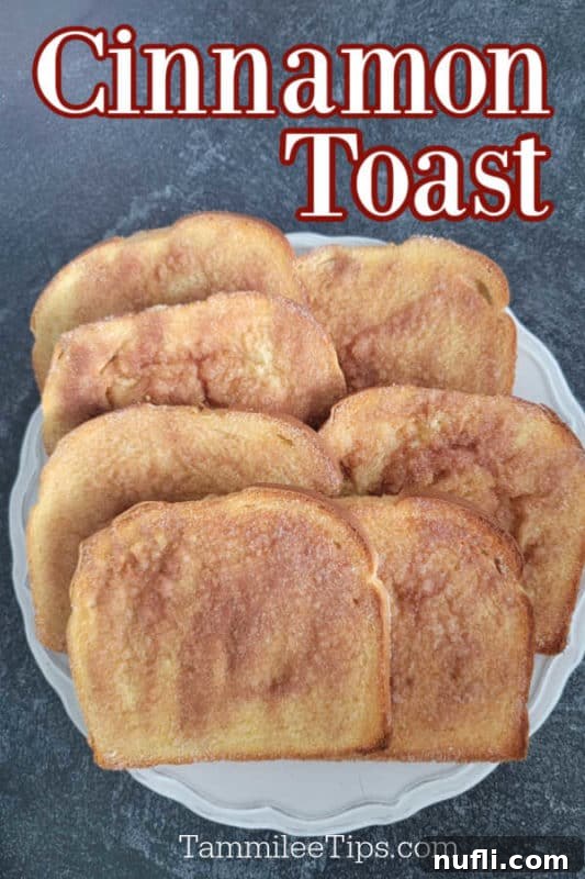 Cinnamon Toast over a white plate with a stack of toast