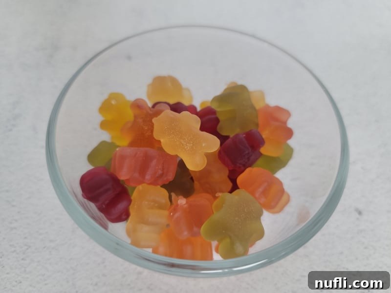 Tipsy Teddies 5 Gummy Bears in a glass bowl