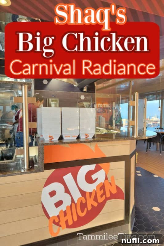 Shaq's Big Chicken Carnival Radiance restaurant sign and counter