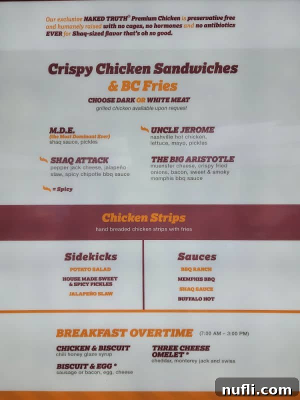 Big Chicken menu board featuring Crispy Chicken Sandwiches and Chicken Strips