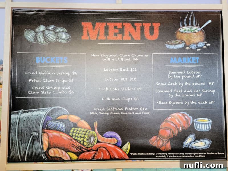 Seafood Shack menu with chalk art