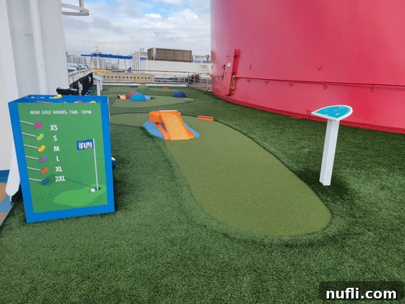 Mini golf with clubs and a putting green