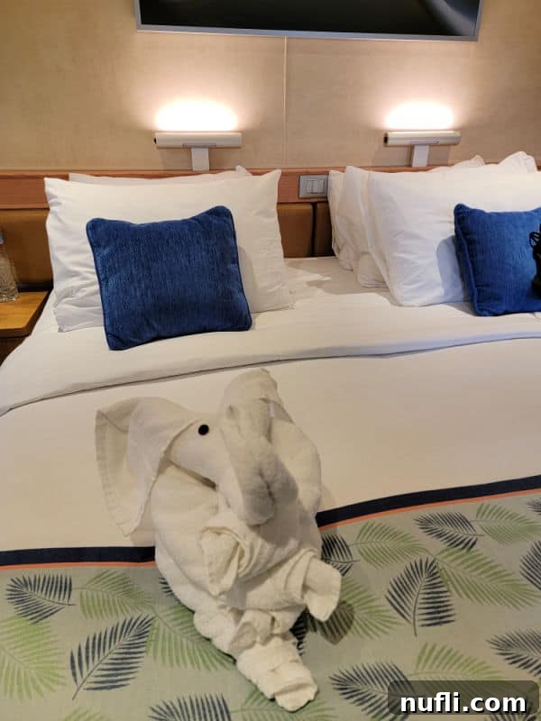 Towel animal elephant on a bed
