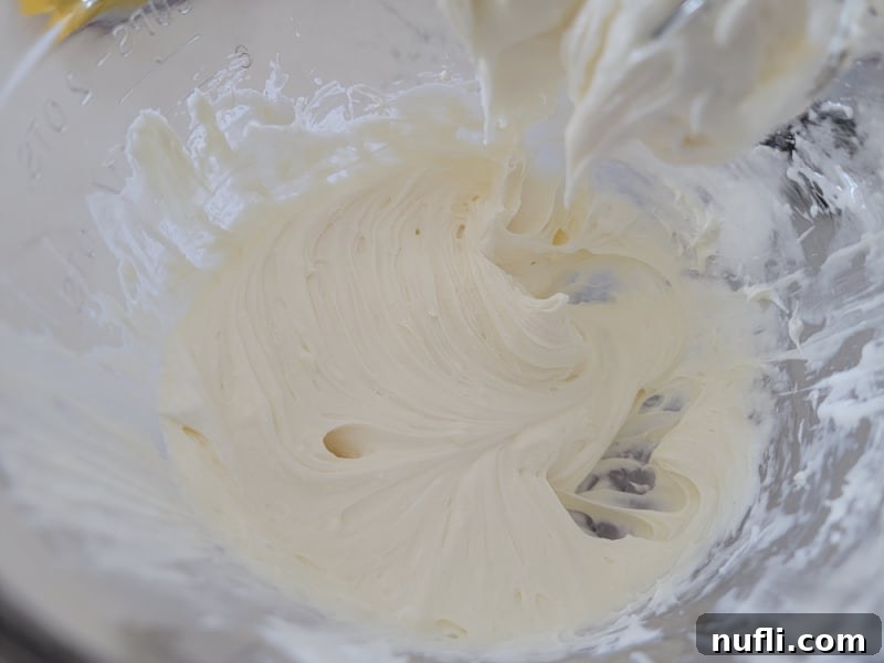 cream cheese mixture in a glass bowl