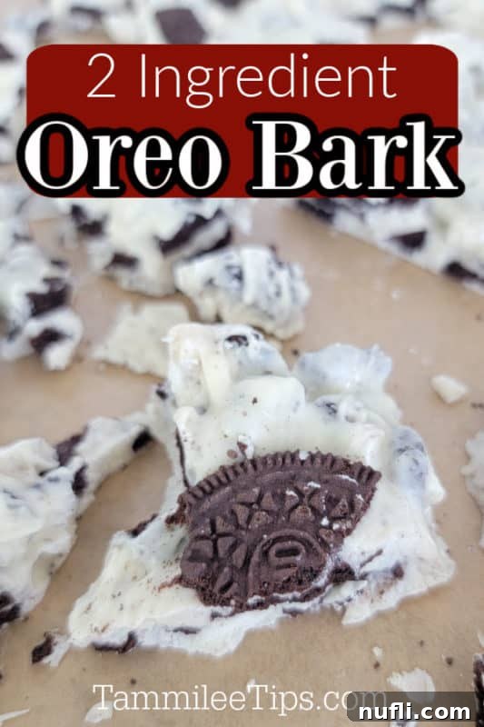 Effortless Two-Ingredient Oreo Bark 2 Delicious 2-Ingredient Oreo Bark pieces arranged on parchment paper, ready to be enjoyed.