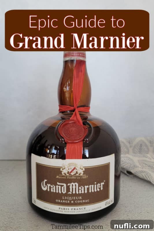 Grand Marnier Liqueur bottle with a focus on its premium French heritage