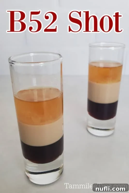 B52 shot showing three distinct layered liqueurs
