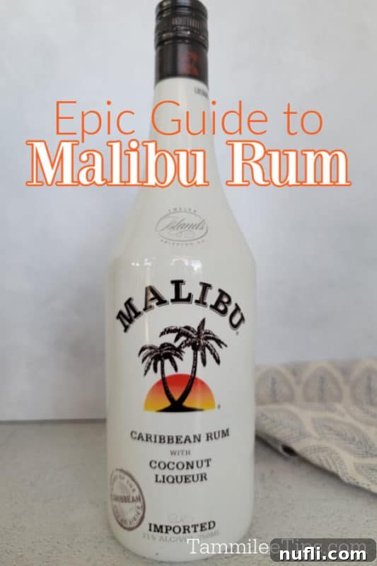 Tropical Malibu Rum Creations 2 Epic guide to Malibu rum over a bottle of Malibu rum.