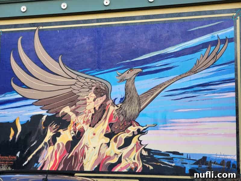 Phoenix mural on the side of a building 