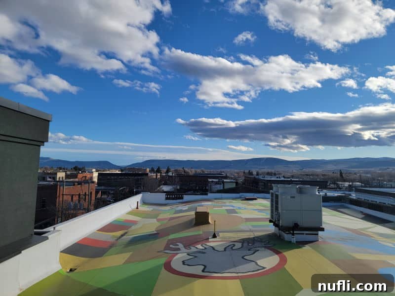 Ellensburg Unveiled: Your Washington Adventure 16 looking over the top of a building with a mural to the hills of Ellensburg
