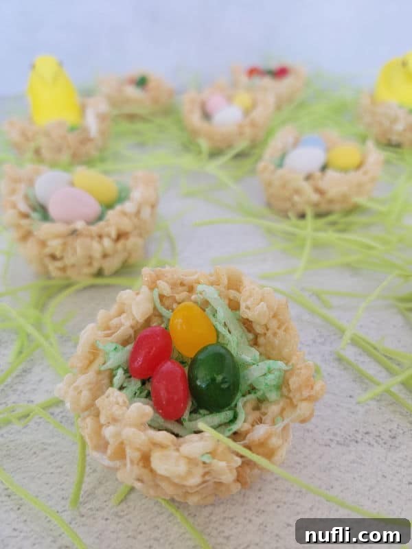 Rice Krispie nests with coconut grass and jelly beans