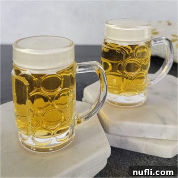 Mini beer shots in mini beer glasses on white coasters