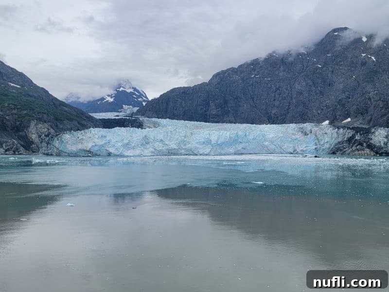 Large Alaska glacier seen from a cruise ship balcony