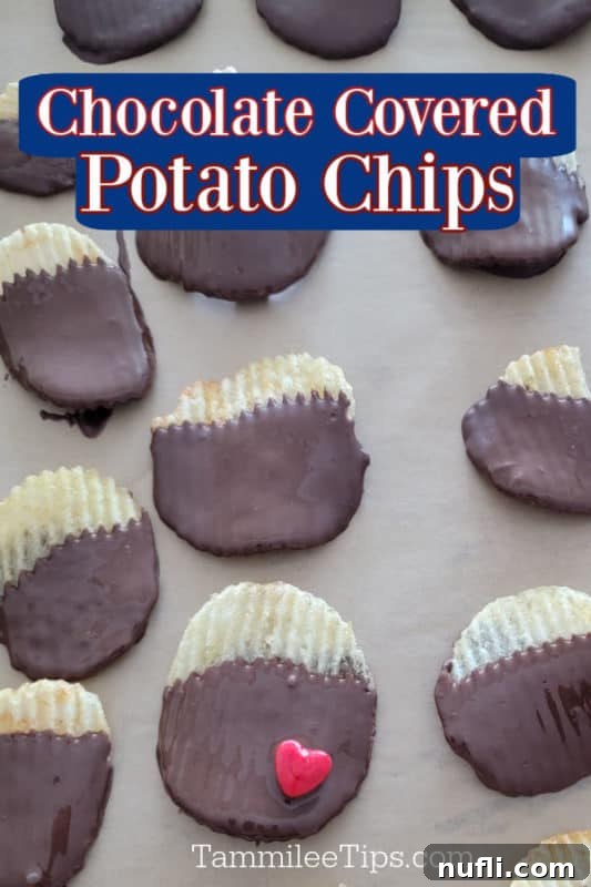 Crispy potato chips elegantly dipped in melted chocolate and laid out on parchment paper, showcasing the perfect salty-sweet balance for an easy dessert.