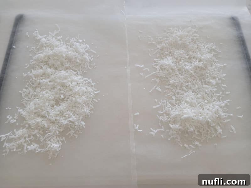 Church Window Cookies: A Visual Recipe Guide 5 Shredded coconut spread in two lines on parchment paper for no bake church cookies