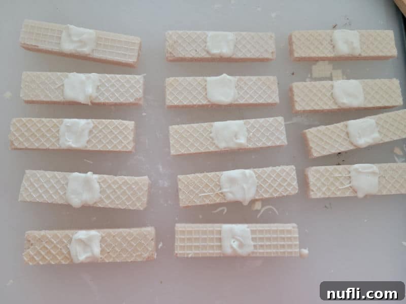 Vanilla wafers with white icing in the middle of them. 