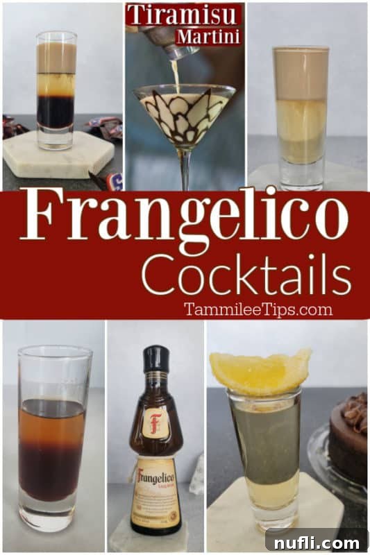 Frangelico Creations 3 Frangelico Cocktails text in a collage of Frangelico Drinks