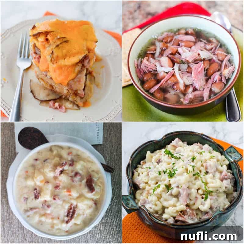 Leftover ham recipes in a collage of 4 photos