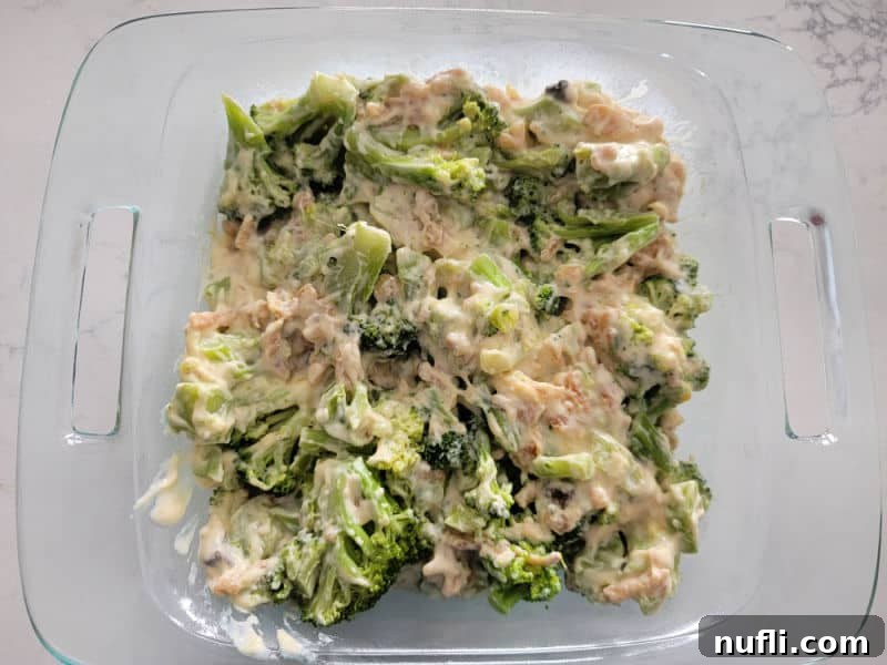 Effortlessly Delicious Broccoli Bake 7 Broccoli casserole in a baking dish before baking