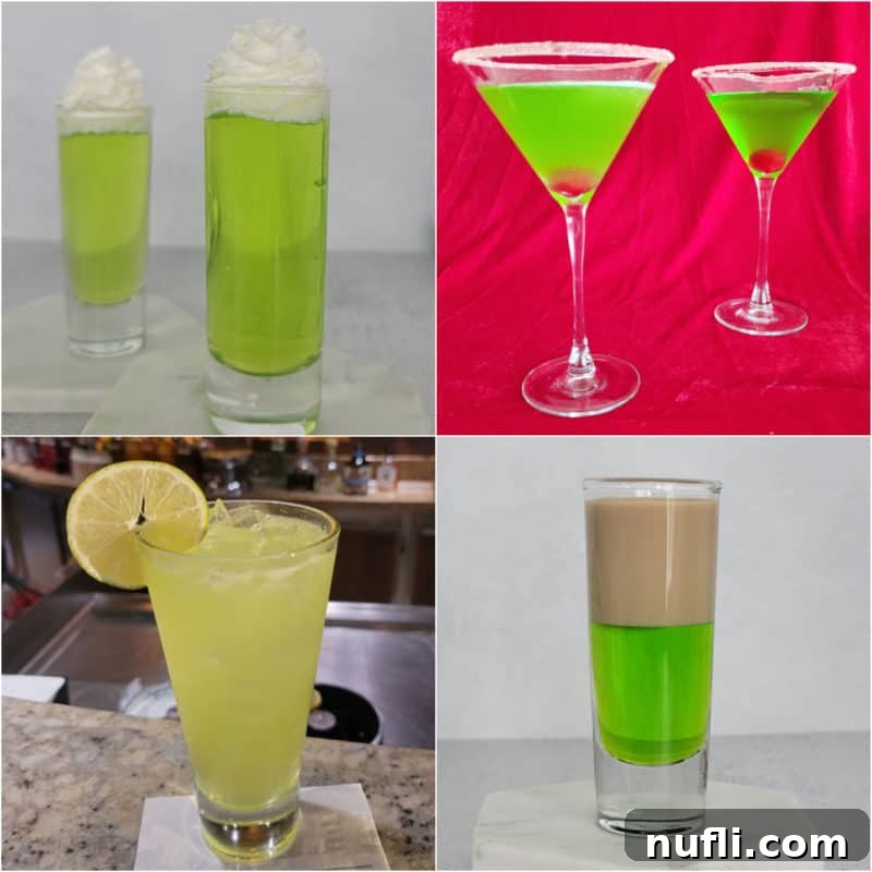 Midori Mixology: Your Ultimate Guide 2 A vibrant collage showcasing various green Midori Cocktails, highlighting the liqueur's signature color.
