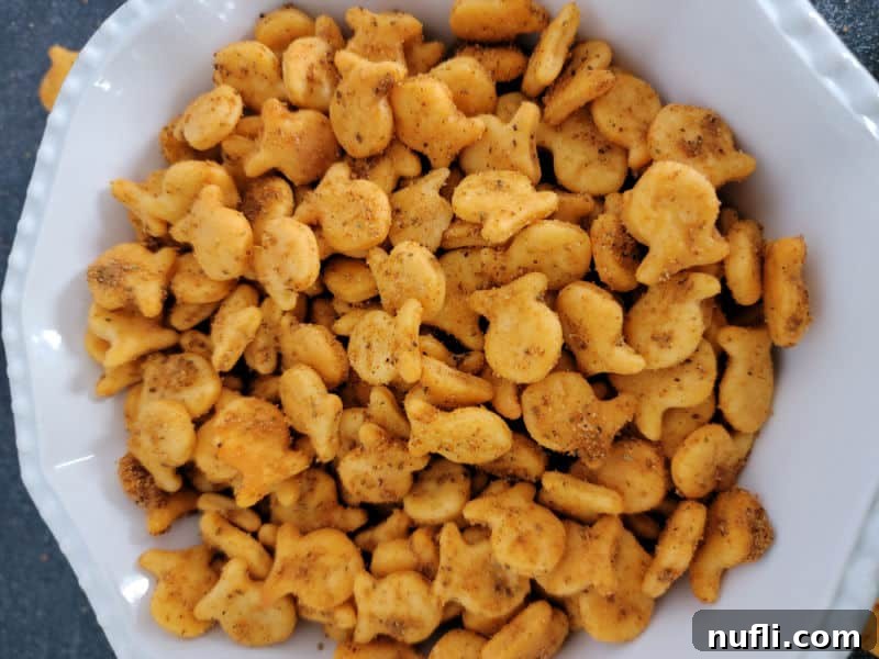 Old Bay Goldfish Snack Crackers in a white bowl