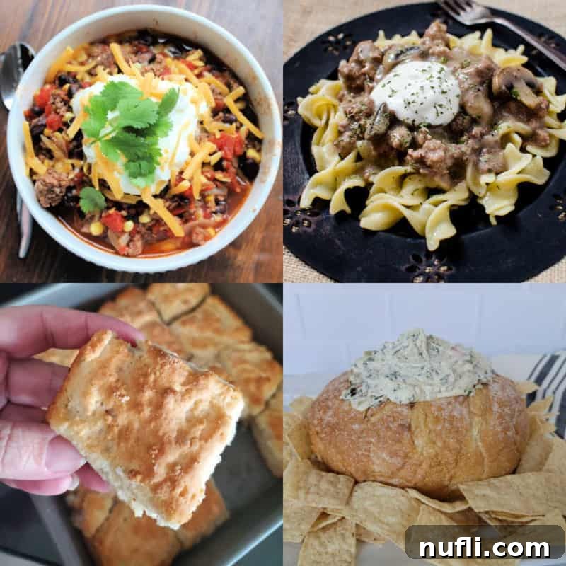 Collage of diverse sour cream recipes, showcasing appetizers, main courses, and desserts.