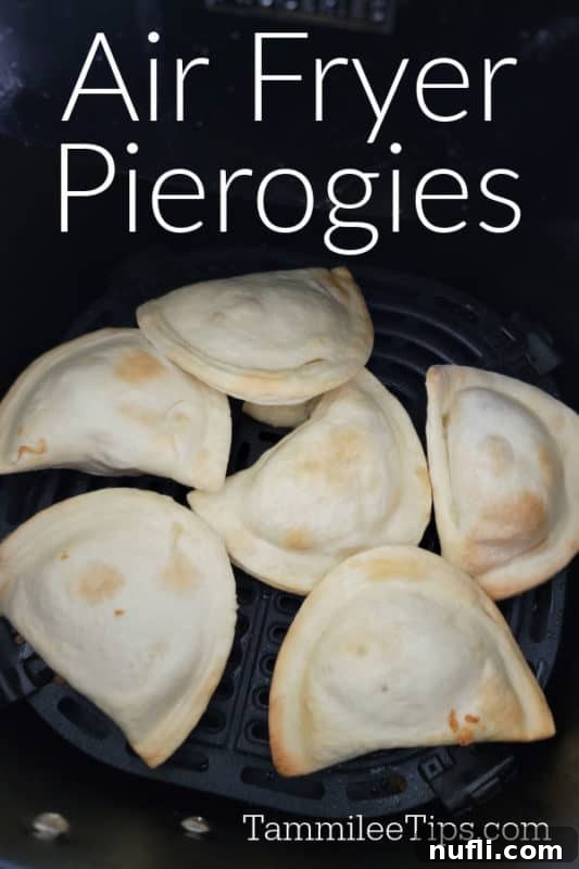 30 Simple Flavorful Vegetarian Air Fryer Dishes 23 Air Fryer Pierogis text over an air fryer basket with frozen piergoies