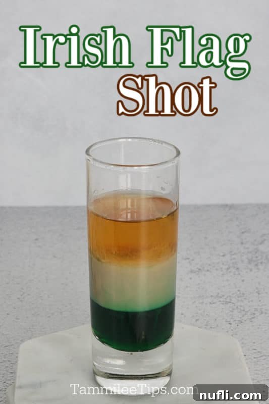 Layered Irish Flag Shot on a marble coaster