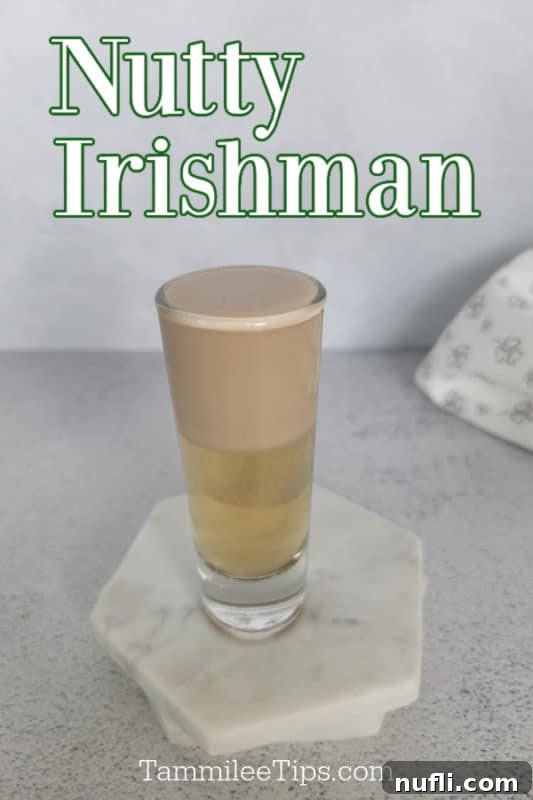 Nutty Irishman text over a layered shot on a white coaster