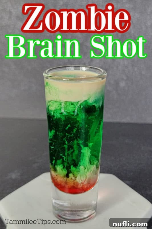 Zombie Brain Shot text over a green layered shot