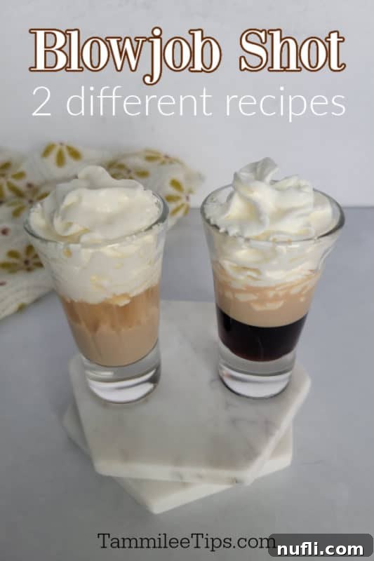 Blowjob Shot text over two layered shots with whipped cream garnish