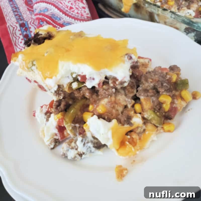 Serving of John Wayne Casserole on a white plate