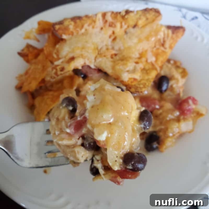 Dorito Chicken Casserole on a white plate