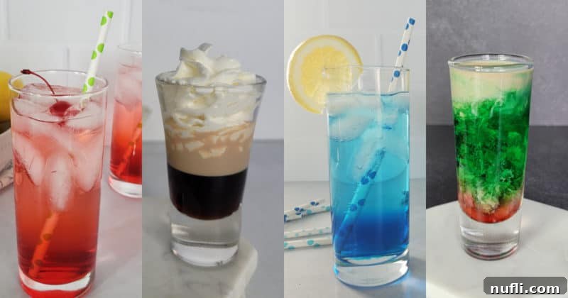 Collage of funny drink names cocktails and mocktails, featuring various fun drinks