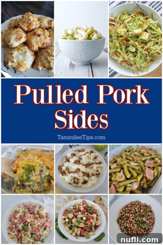 A stunning pulled pork sides collage featuring various delectable recipes, perfect for inspiring your next barbecue spread.