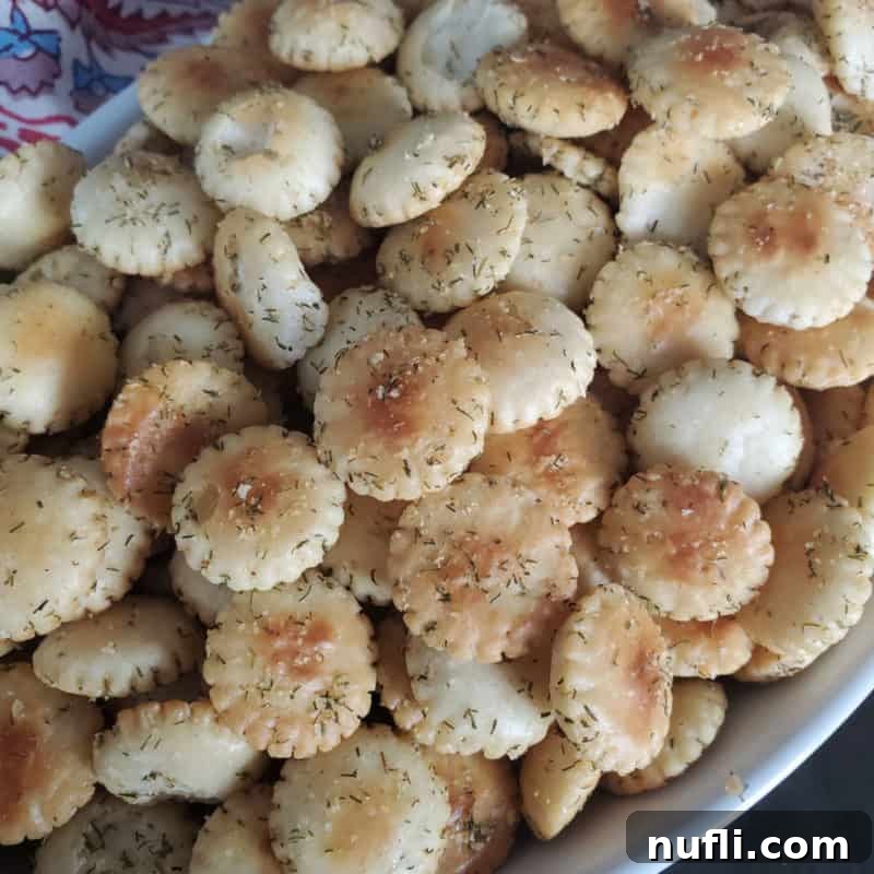 Dill Oyster Crackers in a white bowl