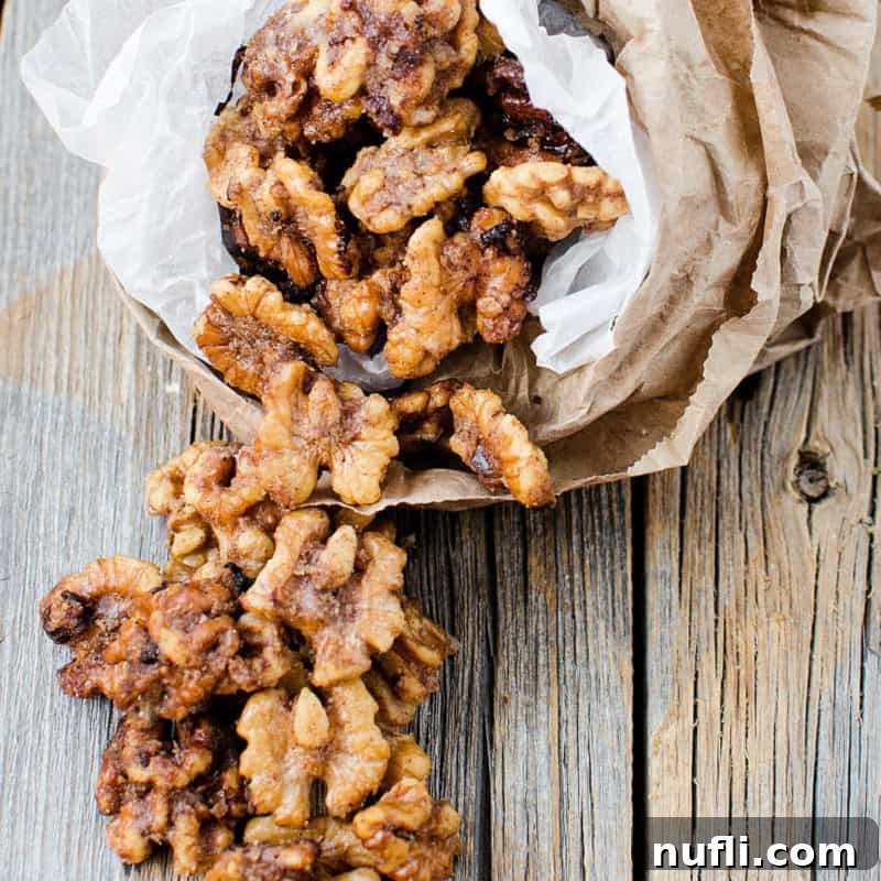 Candied pecans wrapped in parchment paper