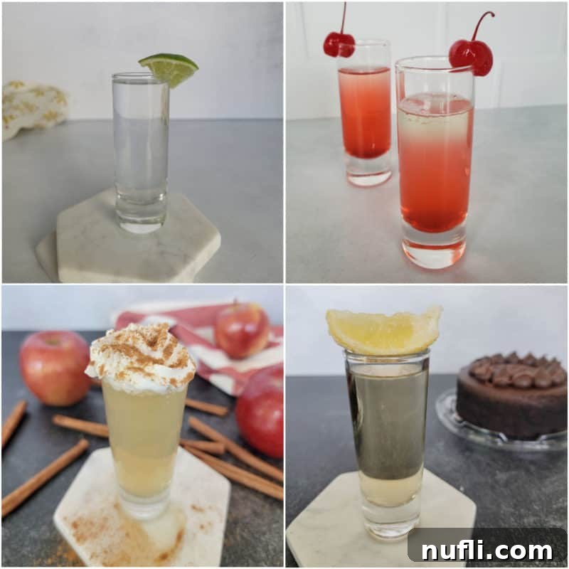 A vibrant collage of various easy vodka shot recipes, perfect for any party or celebration.