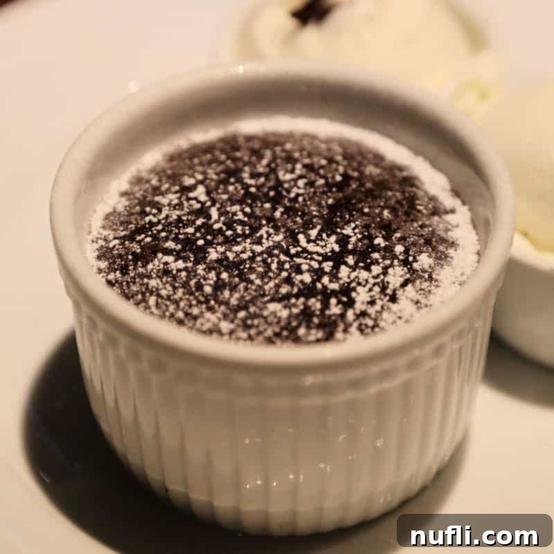 Carnival Chocolate Melting Cake in a white ramekin
