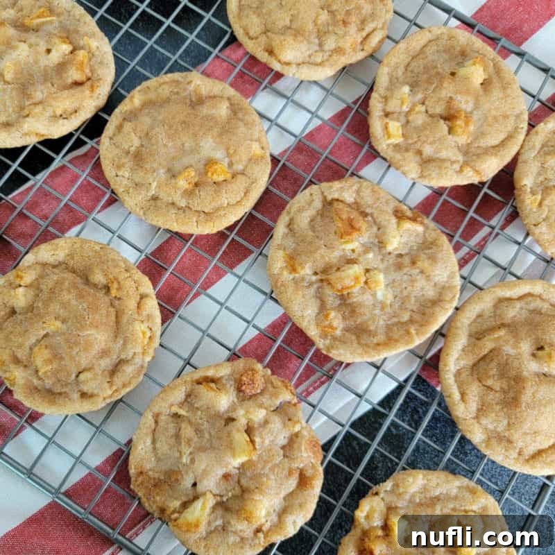 Apple Cider Cookies on a wire rack above a red striped cloth napkin