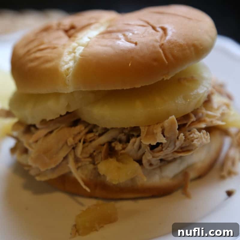 Three Ingredient Feasts Simple Scrumptious 28 Crock Pot Hawaiian Pulled Pork on a white plate
