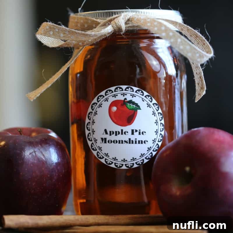 Dozens of Cozy Fall Cocktails for the Perfect Autumn 13 Crock Pot Apple Pie Moonshine in a mason jar next to red apples