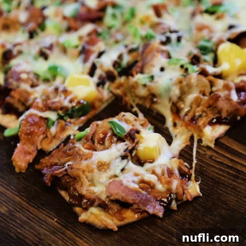 Pulled Pork Pizza with a square pie cut