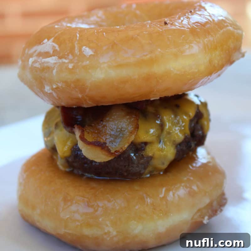 bacon cheeseburger between two Krispy Kreme donut buns.